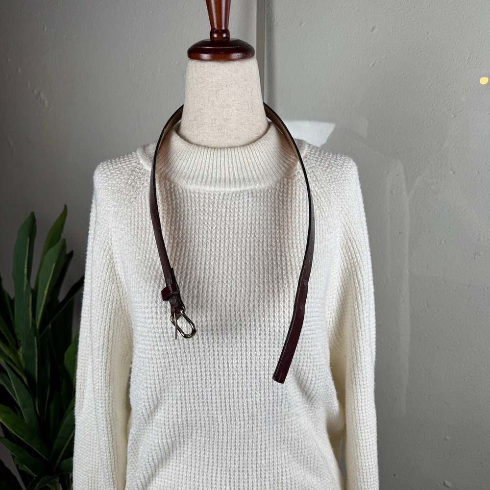 Dark Academia Minimalist Vintage 90s Burgundy Oxblood Leather Belt Womens XS - Picture 7 of 8
